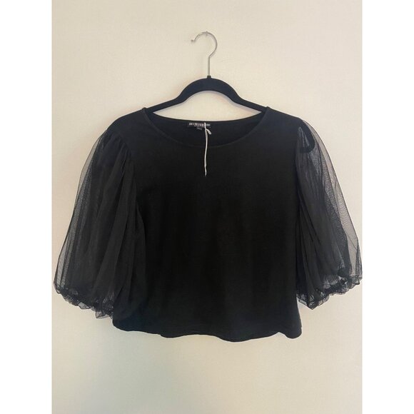 Honey Pot Tops - Black Puff Sheer Sleeve Women’s Blouse by Honey Pot Size L